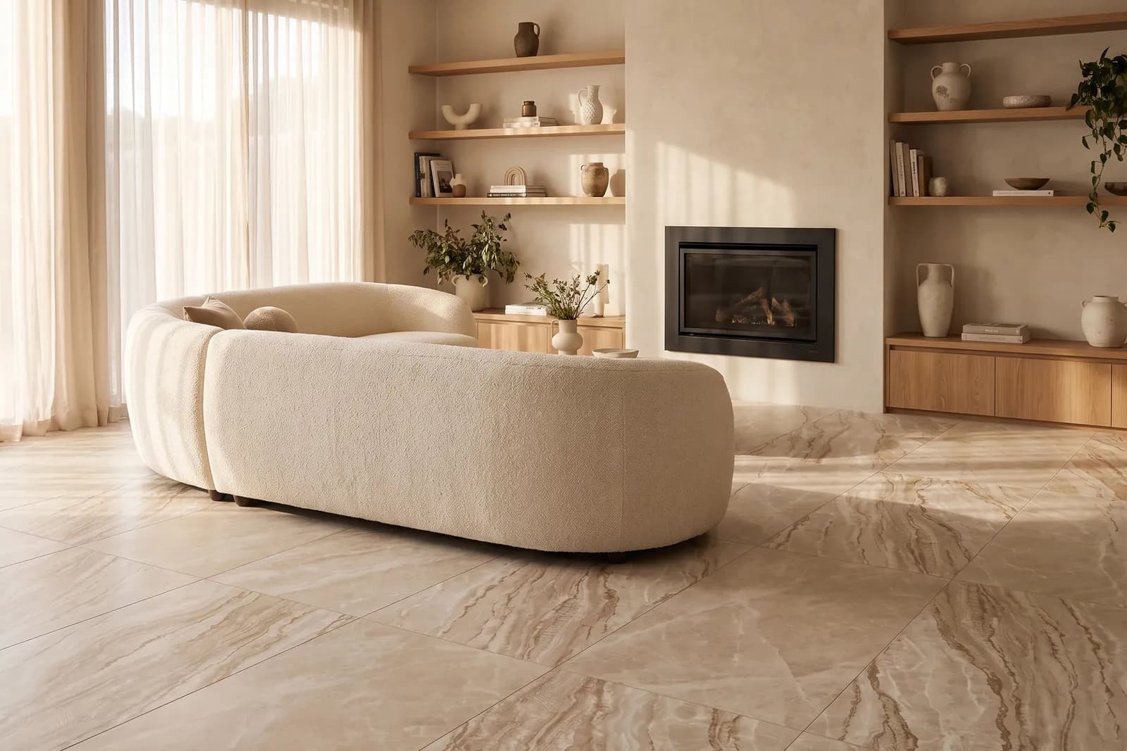 Marmor Beige Taupe verlegt: Wohnzimmer (Visualisierung)