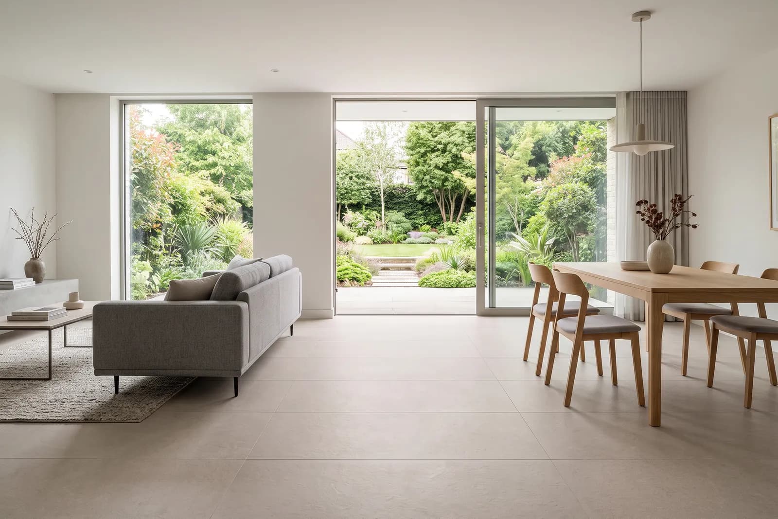 Marmor Greige Sand verlegt: Wohnzimmer (Visualisierung)